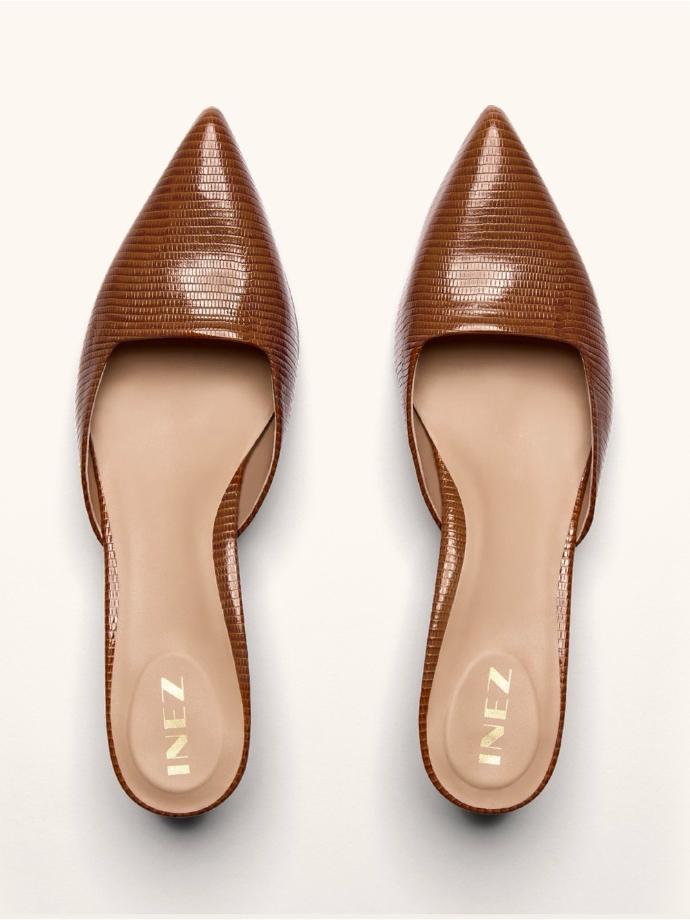 Inez NEW IN BOX Bea in amber lizard, pointed toe mule kitten heel size 9 - Picture 10 of 12